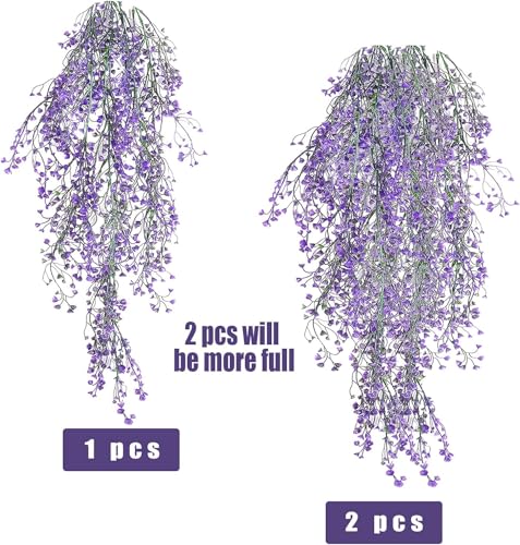 RECUTMS Artificial Hanging Leaves Plants 6Pcs Indoor Fake Flower Swags Faux Vines Ivy Leaves Plastic Greenery Resistant Plastic for Wall Wedding Party Porch Garden Decoration(Purple) - color: Purple-6pcs