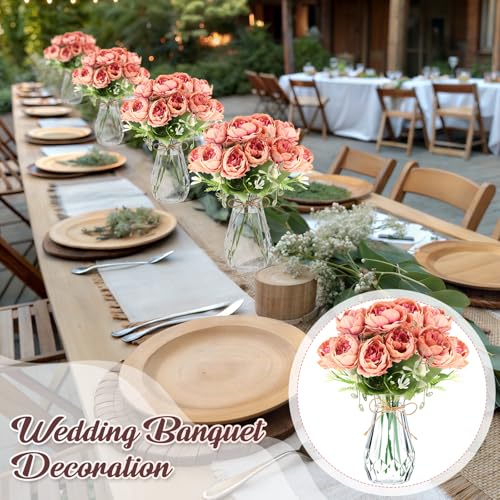 Zeyune 37 Pack Artificial Peonies Flowers with Bud Vase Bulk 24 Bundles Silk Peonies Bouquets 12 Plastic Clear Vase with 1 Rope Fake Flowers for Table Centerpiece Vases(Coffee,Perfume) - color: Coffee, style: Perfume