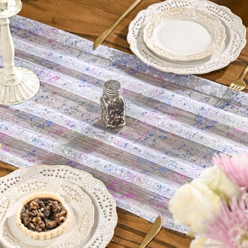 Artoid Mode Colorful Gold Gauze Table Runner 120 Inch 10FT, Glitter Metallic Foil Sheer Dining Wedding Anniversary Holiday Birthday Table Decor for Home Party - color: Multi Color, size: 28" x 120"