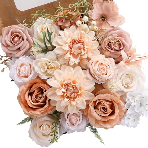 Kisflower Flowers Artificial Combo Cake Flowers Decorations Fake for DIY Wedding Bridal Bouquet Centerpieces Arrangements (Boho Nude) - color: Boho Nude