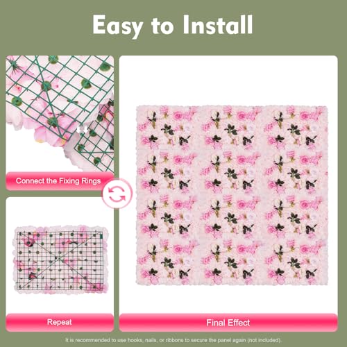12 Pcs Flower Wall Panel, Artificial Flower Backdrop Wedding Backdrop Deco Floral Wall, Silk Rose Panels 3D Flower Background Panel for Wall, Light Pink Artificial Dahlia Rose Flower Wall Mat - color: Light Pink