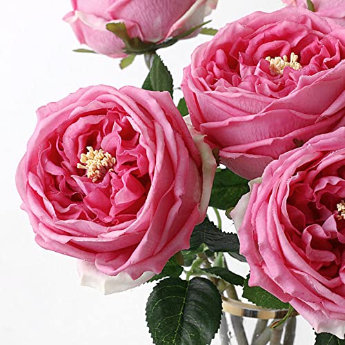 UKELER Real Touch Austin Roses 4 Pcs Artificial Flowers Rose Red Fake Silk Flowers for Home Decor Flower Arrangement Wedding Party Decoration - color: Rose Red