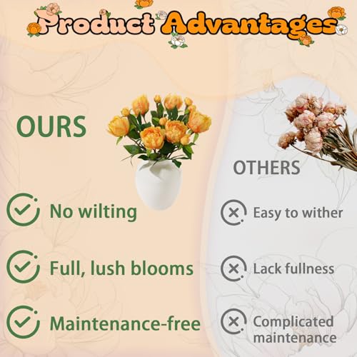 ucky 6PCS Orange Peonies Artificial Flowers, Realistic 2 Heads Silk Peonies with Stems & Buds, 17.51" Faux Peony Bouquets for Wedding Centerpieces DIY Home Table Vase Decor - color: Orange