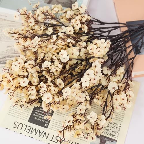 Uieke 15 Pcs Artificial Flowers Baby Breath Faux Champagne Artificial Gypsophila Bouquet Fake Silk Flowers Real Touch for Home Office Kitchen Wedding Wall DIY Room Farmhouse Décor - color: Champagne, size: 15PCS