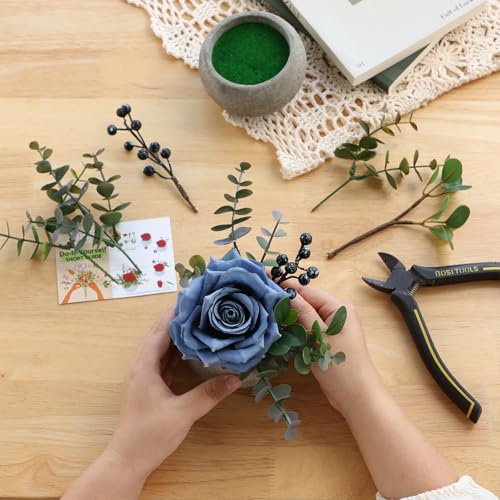 mizii DIY Small Artificial Flowers Potted Kit Fake Flower Realistic Silk Rose and Greenery with Vase for Gifts Table Centerpiece Mantle Office Desk Shelves Living Room Decorations (Navy Blue) - color: Navy Blue