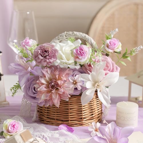 rongflower Artificial Flowers Box Silk Flowers Fake Rose for DIY Wedding Bridal Bouquet, Centerpieces, Home Decor, Floral Arrangement Decor (White Purple) - color: White Purple