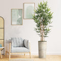 Artificial Tree in Off-White Texture Planter, Fake Bamboo Silk Tree for Indoor and Outdoor Home Decoration - 70" Overall Tall (Plant Pot Plus Tree) - style: Bamboo