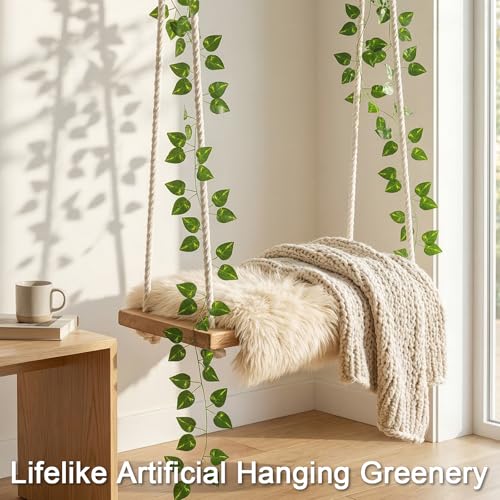 suddus 1 Pack 33 Feet Artificial Pothos Leaves Plants Fake Vines Greenery Hanging Garland Faux Foliage for Home Bedroom Office Wedding Wall Staircase Garden Decor - color: Pothos, size: Fake Vines-1 Pack