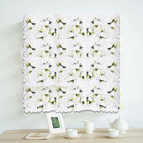 6 Pcs Flower Wall Panel Floral Backdrop,24*16in Artificial Flower Wall Panels Green and White Flower Wall Decor Silk Fabric for Wedding Party Room Home Decor& Wall Decoration (White, Green) - color: White, Green