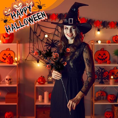 Thiccywoov 12 Pcs Halloween Floral Picks, 22" Artificial Halloween Flowers Pumpkin Flower Arrangements Spooky Gothic Pumpkin Decor for Vase Table Centerpieces DIY Haunted House Party Indoor Outdoor