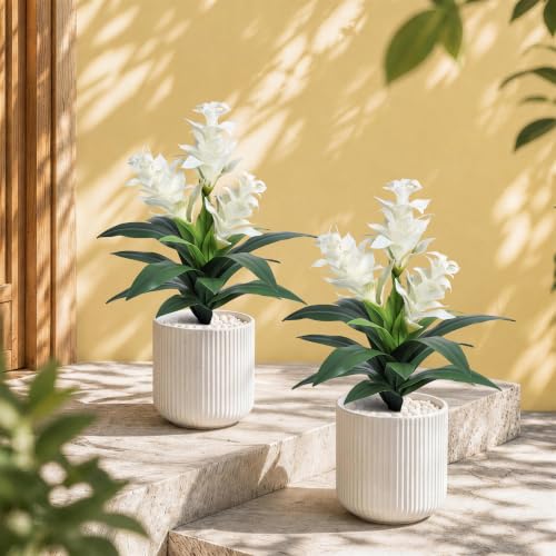 Ivydale Artificial Flowers for Outdoors, 2 Pcs 20.47" 3-Head Bromeliad Fake Plants UV Resistant Artificial Plants Outdoor Tropical Flowers for Planters Outside Porch Patio Yard Garden Indoor Decor - color: 3-head-white