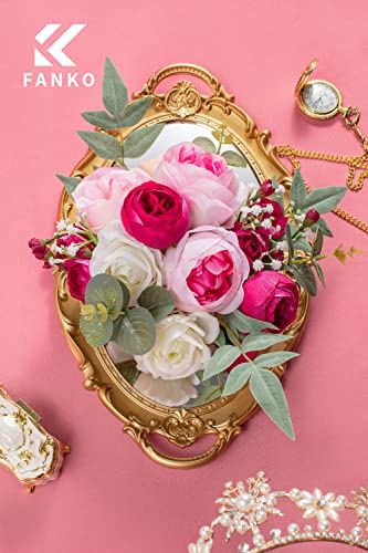 FANKO Artificial Flowers for DIY Bouquet, Faux Rose Combo Peony Ranunculus Stems in Pink White Burgundy for Vase, Floral Arrangement, Centerpieces, Wedding, Home Decor, Party Decoration - color: Charming Marsala