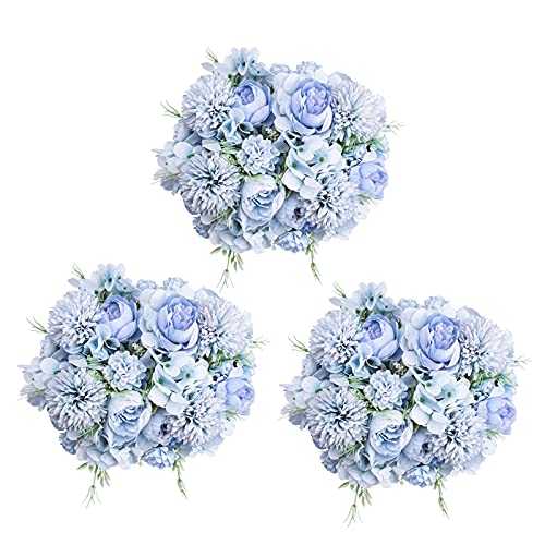 DDcafor 6 Pack Artificial Flowers, Fake Faux Peony Silk Hydrangea Plastic Carnations Daisy Realistic Flower Arrangements for Wedding Decoration Table Centerpieces, for Home Office Party Decor (Blue) - color: 6 Bundles Blue Fake Flower