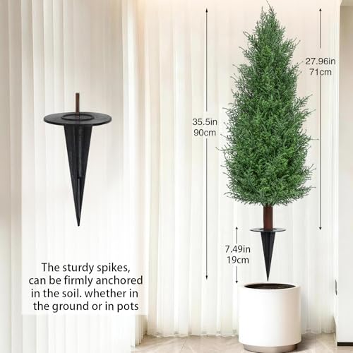 3FT Artificial Cedar Topiary Trees Set of 2, Realistic Fake Plants with Ground Spike, UV Resistant Faux Plants Indoor Artificial Plants Outdoor Fake Tree for Porch Garden Home Offices Décor - color: Cedar-2