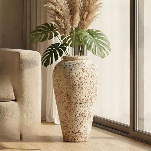 Ceramic Rustic Farmhouse Vase,Extra Large Terra Cotta Vase, Huge Pottery Decorative Flower Vases for Living Room Entryway Table Centerpiece Decor(17'' X 9'' x 9'')(Waist Cinching Bottle) - color: Waist Cinching Bottle