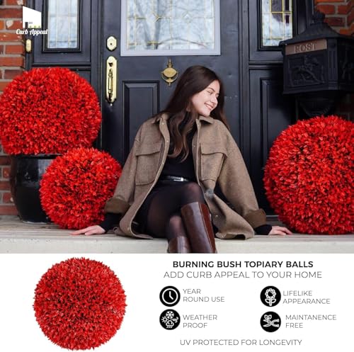 365 Curb Appeal 23" XL Topiary Balls (Burning Bush, 2 Topiary Balls (4 Halves)) - color: Red Burning Bush, size: 2 topiary balls (4 halves)