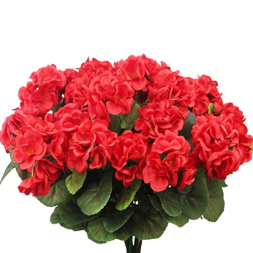 CITYES 8 Pcs Artificial Geraniums Flowers Red Silk Geraniums for Outdoors UV Resistant Fake Geranium Bush Faux Flowers Plants for Planter Garden Home Decor Indoor Patio Vase Table Centerpiece - color: Red