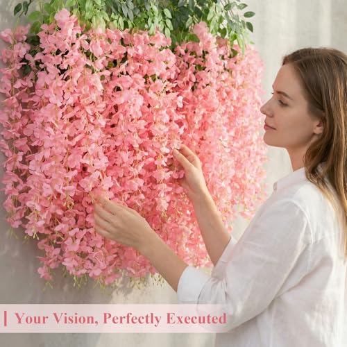 U'Artlines 24 Pack (Total 86.4 Feet) Artificial Fake Wisteria Vine Rattan Hanging Garland Silk Flowers String Home Party Wedding Decor (24, Fuchsia) - color: Fuchsia