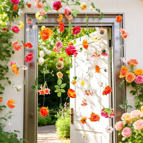 6.5 ft Flower Garlands Hanging Artificial Wildflower Wall Decor Ceiling Floating Floral Backdrop Flower Garland for Garden for Birthday Party Supplies