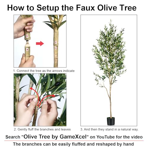 7FT Olive Tree Artificial Indoor - Tall Faux Olive Tree with Wood Trunk and Lifelike Fruits - Fake Plants in Pot for Home Office Living Room Decor - size: 7ft