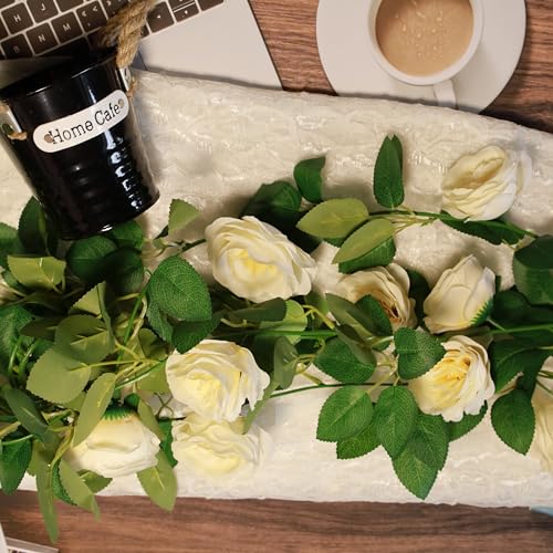 Rose Garlands for Gecoration, 4Pcs(26 FT) Floral Garlands, Hanging Flowers for Decoration, Flower Vines Wedding Birthday Decor, Arch Garden Ceremony Background Wall, Artificial Flowers Champange - color: Champagne Rose
