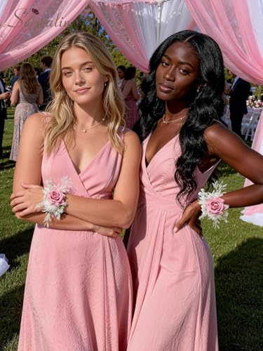 Serwalin 2 PCS Pink Wrist Corsage for Wedding, Corsages Wristlet for Bridesmaid Mother Grandmother Girl, Artificial Flowers for Prom Ceremony Homecoming Anniversary - color: Pink, size: Corsage 2pcs