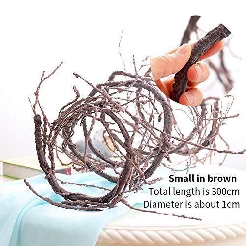 300cm/118inch Bendable Brown Small Artificial Tree Branches Fake Tree Trunk Garland Rattan Wreath Cherry Blossom Grape Vines Floral for Wall Hanging Front Door Reptile Habitat Decoration - color: Brown, size: Small