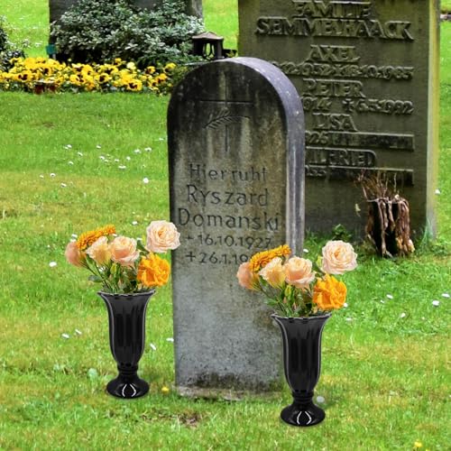 2 Pack Cemetery Vase for Grave Decorations with Metal Spike, Ceramics Cemetery Vase Decorations for Grave, Memorial Grave Markers, Graveside Decor Sign for Grave Outdoor Yard Lawn - size: 2 Pack