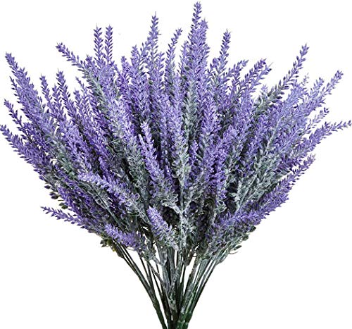 8 Bundles Artificial Flowers Fake Lavender Faux Plastic Plants Purple Flowers for Home Decor Wedding Kitchen Garden Patio Porch Office Table Indoor Outdoor Decorations (Purple Lavender/8pcs) - color: Purple Lavender/8pcs
