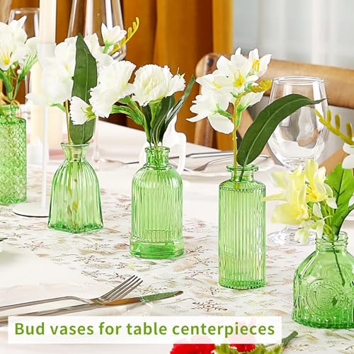 Charm Glass Bud Vases, Small Flower Vases in Bulk for Centerpieces, Vintage Mini Vases for Wedding Decor, Home Table Decorations Diffuse Bottles,Ideals (Pack of 30,Light Green) - color: Light Green, size: 30 pcs