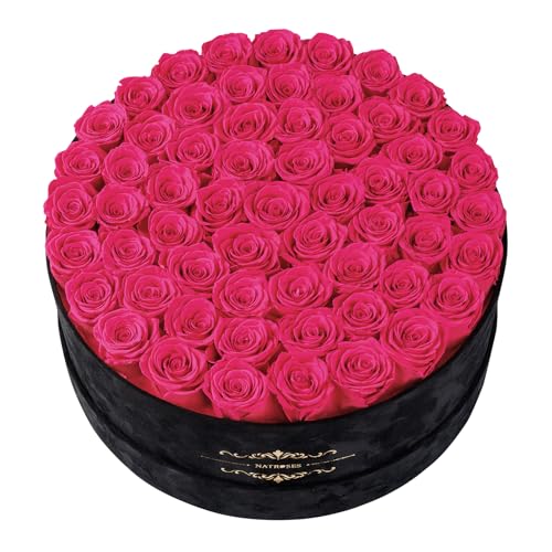 Gifts for Women – NATROSES 60 Preserved Roses in Luxury Black Velvet Box, Preserved Flowers for Delivery Gift for Her, Elegant Rose for Birthday, Mother’s Day, Christmas (Hot Pink) - color: Hot Pink, size: 60 Roses