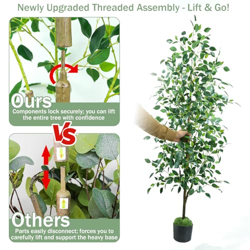Caxchiling Fake Ficus Tree 6FT, Artificial Tree with Pot for Indoor Outdoor, Lifelike Faux Floor Plants with Moss Topper and Cotton Basket, Home Office Living Room Bedroom Doorway Hallway Decor - color: Ficus