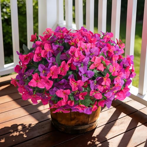Faux Bougainvillea Artificial Flowers Plants for Outdoors, 4 Bundles Spring Fake Outdoor Flowers Silk Bougainvillea for Outside UV Resistant Realistic for Porch Patio Window Planter Garden Home, White - color: White