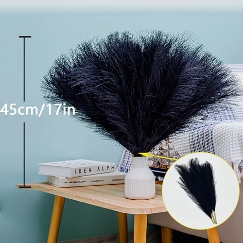 10 Stems Black Pampas Grass Decor - 17.7" Faux Pampas Grass Artificial Pampas Grass Bouquet Flower Arrangement and Vase Filler for Boho Home Wedding Mothers Day Decoration - color: Black