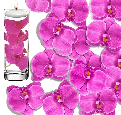 20 Pcs Purple Artificial Orchid Flower for Floating Candle Centerpieces, Faux Flower Head and stem DIY Crafts Bouquet for Bridal Bouquets Flower Arrangements Table Centers Home Decor. - color: Purple
