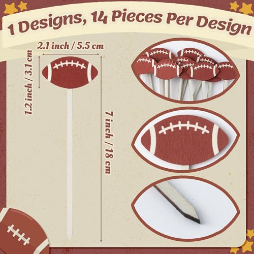 TICIAGA Football Floral Wooden Picks - 14PCS Double-Sided Football Flower Decorative Picks for Vase Filler Decorations, Rugby Ball Flower Arrangements for Sport Theme Birthday Party Centerpiece Decor - color: Football