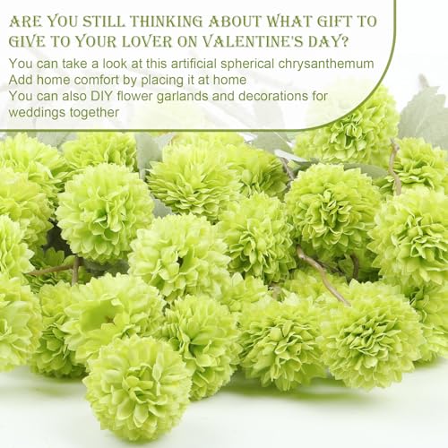 INQCMY Artificial Flowers 12pcs Ball Chrysanthemums for Weddings Silk with Stemsdiy Champagne Bouquets Indoor and Outdoor Decoration Kitchen Table Decor (Dark Green) - color: Dark Green