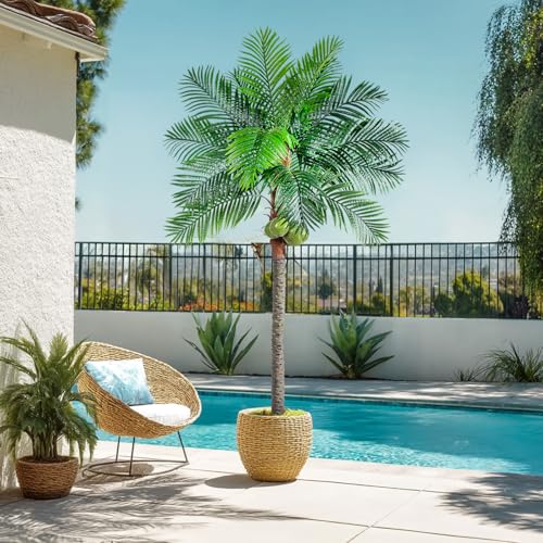 Bailikang Artificial Phoenix Palm Tree 8.2ft Tall - Fake Large Tropical Tree with Adjustable Leaves, Realistic Faux Sago Palm for Indoor Outdoor Decor, Patio, Poolside, Yard, Living Room, Office - size: 8ft 2in