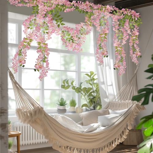 CISDUEO 2 Pcs Wisteria Hanging Flowers Wisteria Flowers Vine Garland Wedding Arch Decoration Pink Artificial Wisteria Vines Hanging Flower Vines Silk for Party Garden Home Table Backdrop 6 Feet - color: Pink
