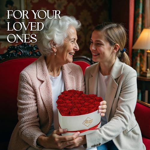 GLAMOUR BOUTIQUE Preserved Roses in a Box - Gifts for Her, Wife & Mom, Rose Flowers Forever Decor for Birthday Gift, Get Well Flower Bouquet Cased in White Box with Cover - Red - 27 (Color-Treated) - color: Red, size: 27 Roses Heart Box