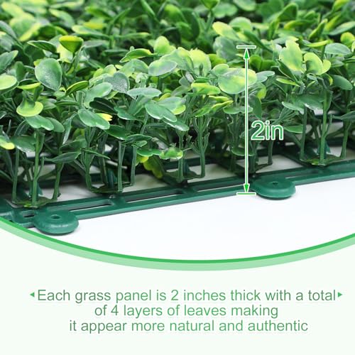 4-Layer Grass Wall Panels 24 Pack, 10”x10” Artificial Boxwood Panel Faux Grass Decor, UV-Resistant Green Plant Backdrop for Indoor Outdoor Use, Privacy Screen for Gardens, Yards, Parties, Weddings - size: 24Pack 10in x 10in