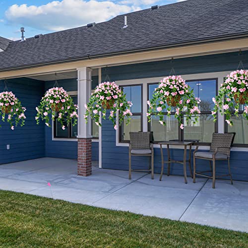 Homsunny Artificial Hanging Flowers Plants Basket for Outdoor Decoration,4 PCS Faux Silk Bougainvillea Vine Flowers Look Real UV Resistant for Outside Porch Patio Yard Garden Decor(Pink - color: Pink