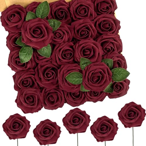N&T NIETING Artificial Flowers - Fake Flowers Dark Red Roses Perfect DIY Wedding Bouquets Centerpieces Bridal Shower Party Home Flower Arrangement Decorations, 50Pcs - color: Dark Red, size: 50pcs