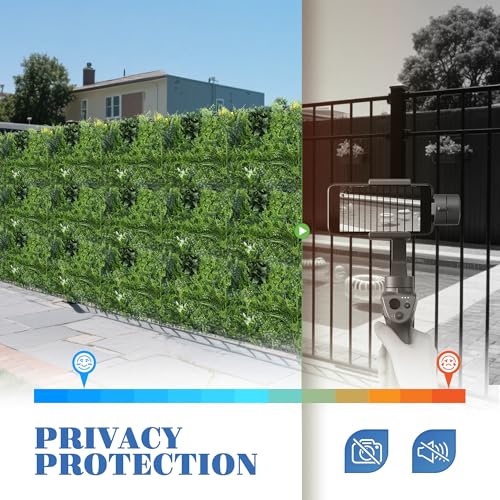 ECOOPTS 20"x20" Faux Ivy Privacy Fence Screen Artificial Boxwood Panels Topiary Hedge Plants for Indoor Outdoor Decoration, #4 Mixed Leaves, 6 Packs - color: #4 Mixed Leaves, size: 20"x20"