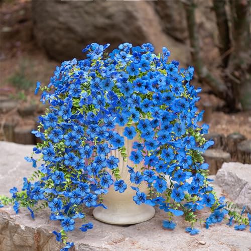 Ammyoo Artificial Hanging Flowers for Outdoors Faux Plants Spring Summer Decoration, 2 Pack Silk Colorful Daisy Realistic Fake Outdoor Flowers UV Resistant Porch Patio Window Yard Decor(Blue) - color: Blue