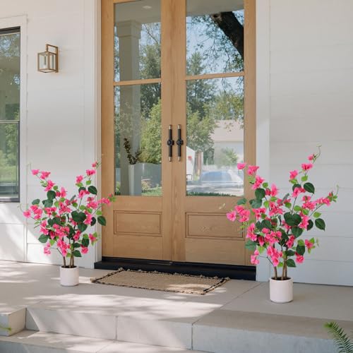 YEPDIN 39.4 inch Artificial Bougainvillea Tree，Faux Flowers Plants with White Decorative Planter,Fake Tree for Living Room,Porch, Garden, Indoors & Outdoors,M100