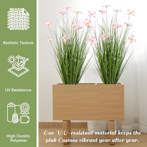 Jexine 2 Pack 3ft/35inch Artificial Outdoor Grass Plant Tall Faux Greenery Grass in Pot with Fake Pink Cosmos for Housewarming Wedding Gifts Spring Home Office Indoor Outdoor Decor - color: Cosmos, size: 3ft