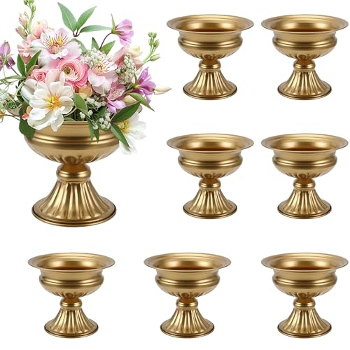 MCMCNCUIU Gold Vases for Centerpieces, Set of 8 Vintage Urn Vase, Small Pedestal Vases for Wedding Centerpieces, Gold Metal Vase for Wedding Table, Party, Home, Anniversary Decoration, 6.6 Inches - color: Gold, size: Urn-8Pcs