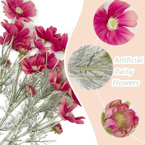 Red Artificial Flowers Fake Cosmos Flowers, 2 Bunches Wedding Bouquets Artificial Cosmos Flowers Bulk, 23.6 Inch Realistic Flower Faux Silk Cosmos for Vase, Dining Table, Floral Arrangement - color: Rose Red, size: 2pcs