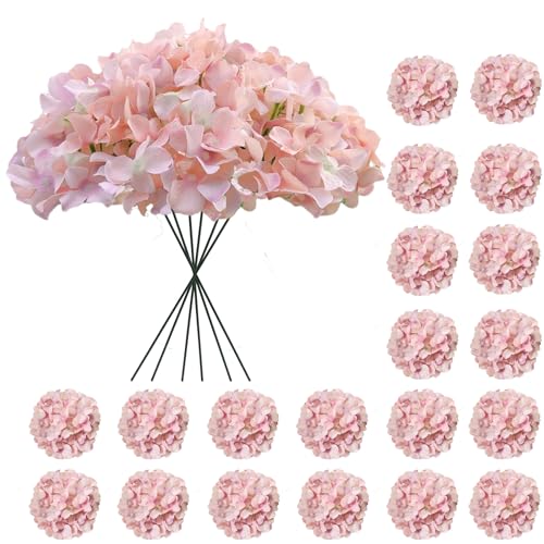20 Pcs Pink Hydrangea Artificial Flowers Bulk, Faux Hydrangea Flowers Heads, Artificial Fake Silk Hydrangea Flowers with Stems, Pink Flowers Artificial for Decoration Wedding Décor - color: Pink, size: 20 Pcs